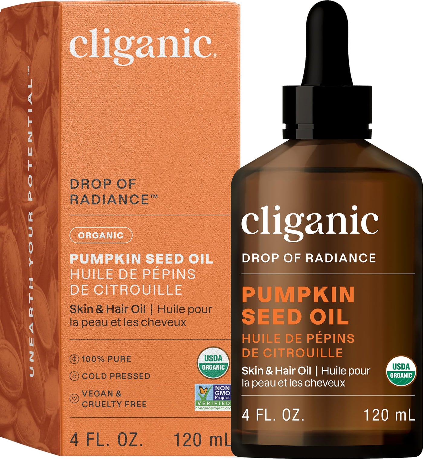 Cliganic Organic Pumpkin Seed Oil, 100% Pure - For Hair & Face | Natural Cold Pressed Unrefined