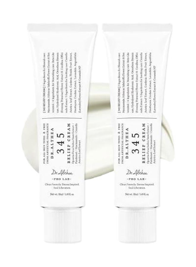 345 Relief Cream Daily Face Moisturizer Blemish Relief Care Soothing Recovery & Moisture with Niacinamide, Panthenol Korean Vegan Skin Care for All Skin Types 1.7 Fl Oz - Pack of 2
