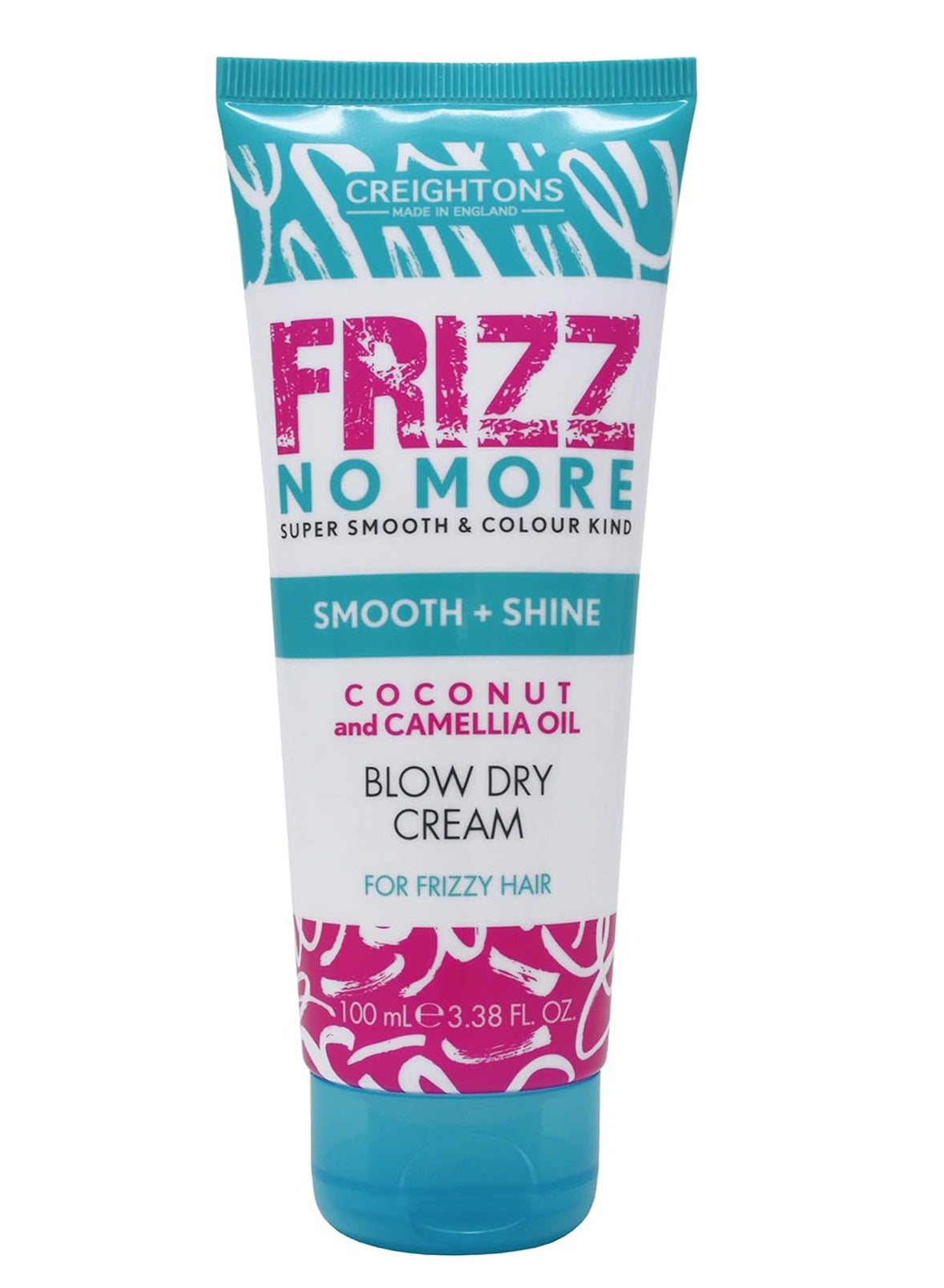 Frizz No More Smooth and Shine Blow Dry Cream 100ml Conditioning Formula which Reduces Frizz Leaving Hair Silky Soft and Smooth and Adds Glossy Shine Colour Kind Formula Clear White