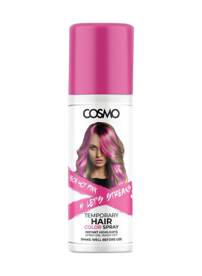 Cosmo Temporary Neon Hot Pink Hair Color Spray For Unisex 100ml | Suitable for All Hair Types | Colour Spray | Easy to Wash | Beauty | Funky Party Looks