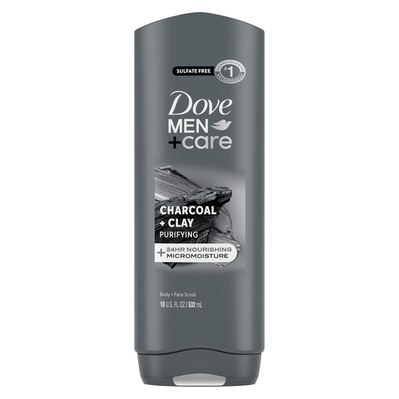 DOVE MEN + CARE Body and Face Wash Purifying Charcoal + Clay Body Wash for Men with 24-Hour Nourishing Micromoisture Technology 18 oz