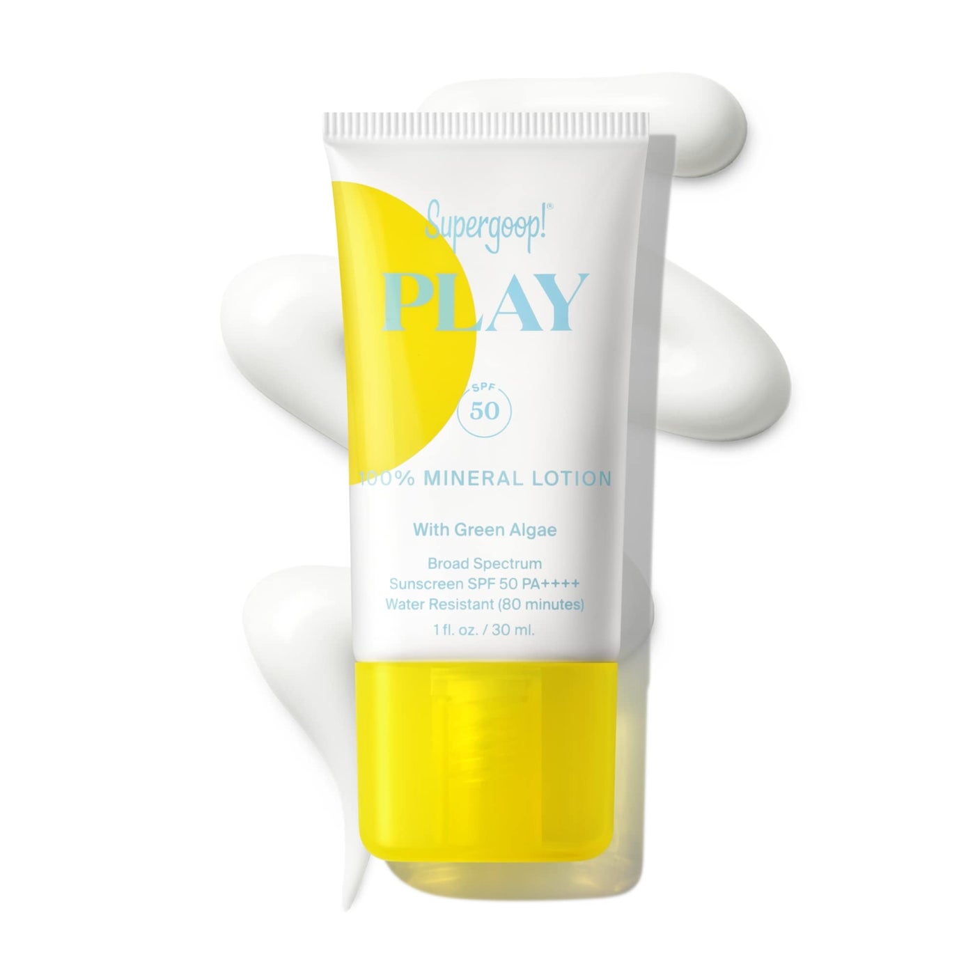 Supergoop! PLAY Mineral Lotion - 1 fl oz - Broad Spectrum SPF 50 Sunscreen for Face & Body - Lightweight, Fast Absorbing + Water-Resistant - With Green Algae