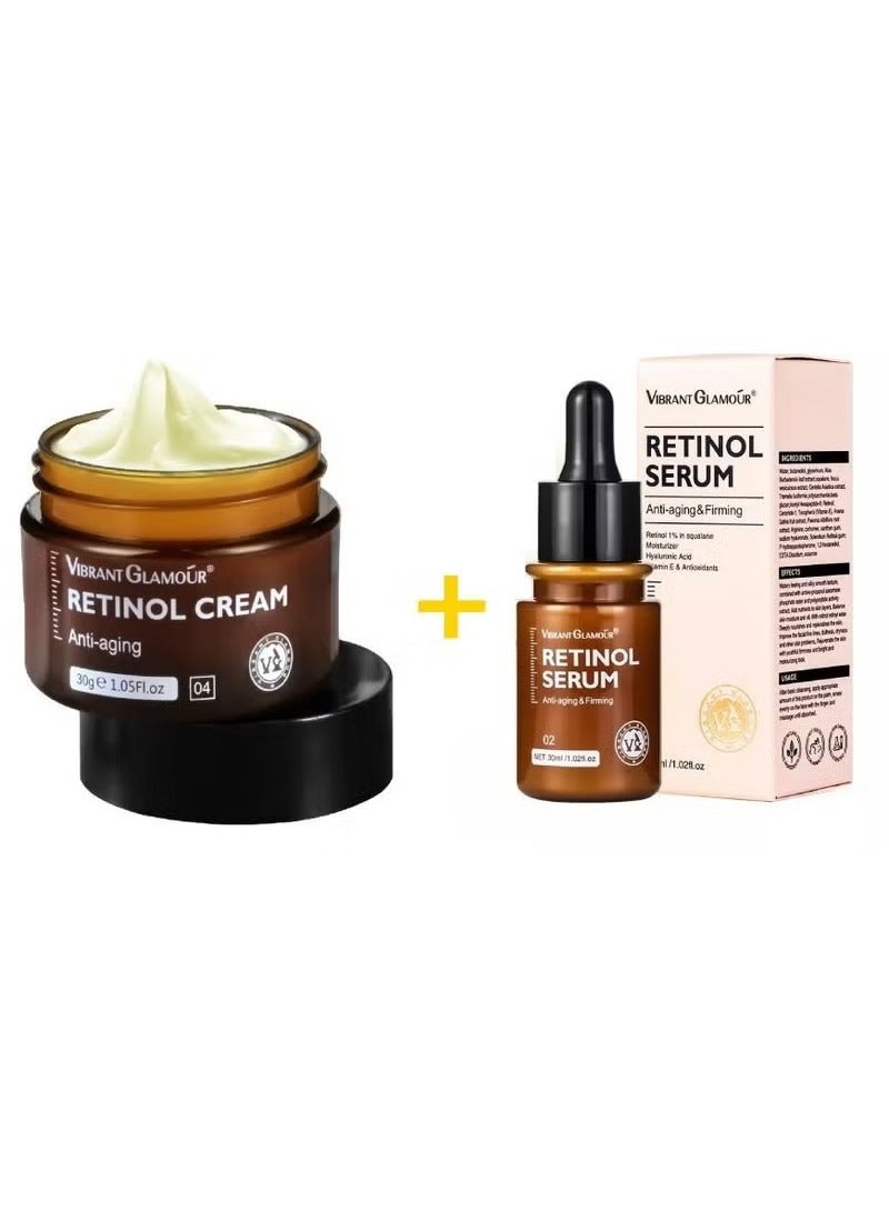 Effective Anti Aging Retinol Cream and Serum Combo Face Cream Collagen Anti Aging Collagen Firming Serum Anti wrinkle Cream Skin Tightening Lifting Hydrating Cream and Serum Combo