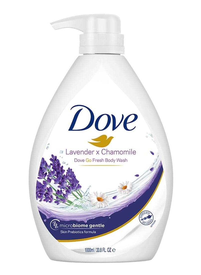Dove Lavender and Chamomile Go Fresh Body Wash Pump Bottle With Relaxing Floral Scent Gentle and Mild Body Cleanser For Nourished and Smooth Skin 24 Hrs Moisture Lock 1L