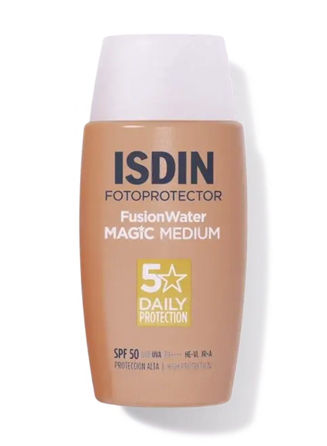 Fotoprotector Fusion Water Magic Color (Medium) Spf 50 [50Ml] – Tinted Daily Face Sunscreen With Hyaluronic Acid For Natural Coverage And Oil Control