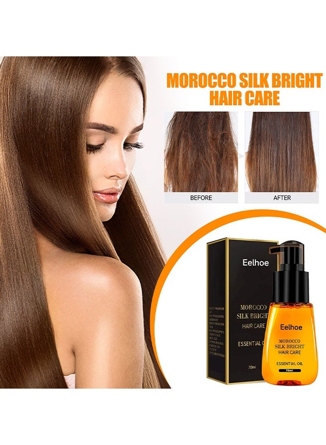 Morocco Silk Bright Hair Care Essential Oil - Smooth & Shine Anti-frizz Hair Serum,Morocco Oil Silk Bright Hair Frizz-free Serum,Smoothing Natural Hair Care Essential Oil Reduce Dry,Curly,Wavy,Damaged Hair