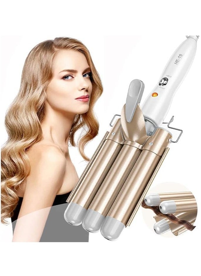 3 Barrel Hair Waver, 25mm Ceramic Tourmaline Curling Iron, Dual Temperature Control, Gold – Professional Hair Styling Tool for Long-Lasting Waves and Curls