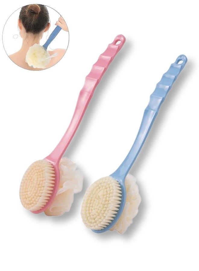 2 Pcs Body Scrubber,Back Scrubber Brushes with bristles and a mesh sponge（Pink and Blue）