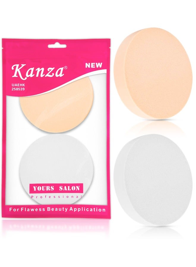 2 Pcs Large Round Shaped Makeup Sponge Set Beauty Blender Cosmetic Makeup Puff for Face Velour Puff Set for Loose Powder Mineral Powder Applicator Foundation Makeup Tool Set (Beige & White)
