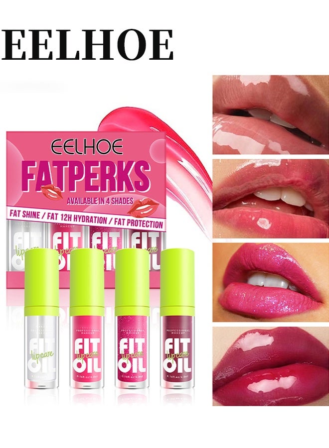 Available In 4 Shades - Fat Oil Lip Glossy Care Kit, Moisturizing Hydrating Lip Set, Lip Oil, Plumping Lipstick Liquid, Non-Sticky Lip Makeup Gift for Women & Girls（#A）