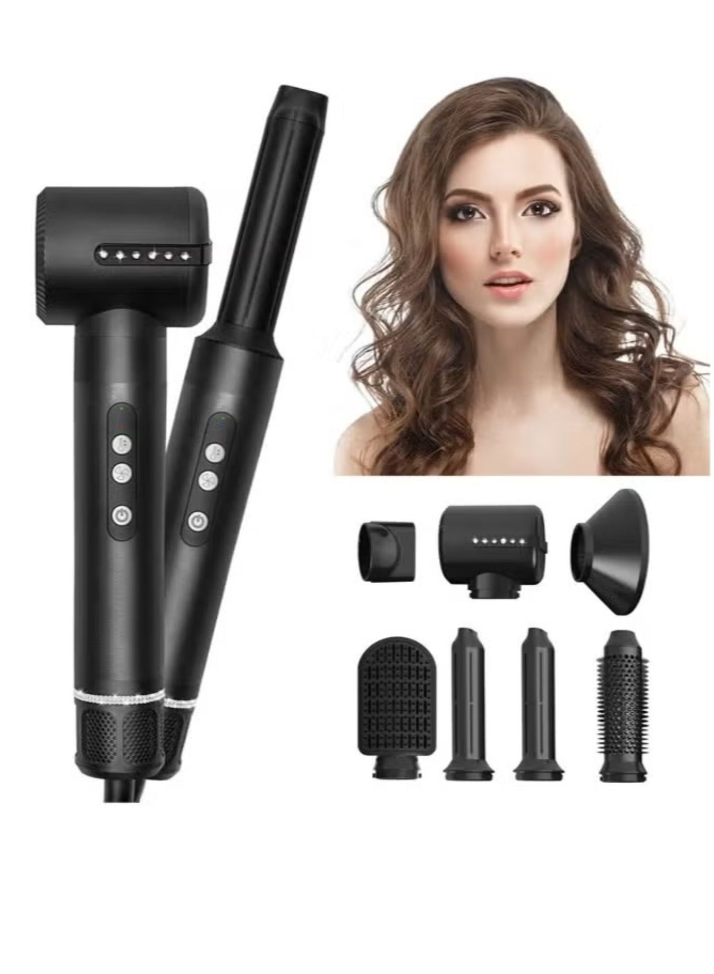 7 in 1 black Hair Styler Brush & Hair Dryer, Hair Curler,Hot Air Brush Set,110000 RPM High Speed Multi Styler Hair Straightener,Automatic Curling hair for Fast Drying Curling Volumizing Straightening