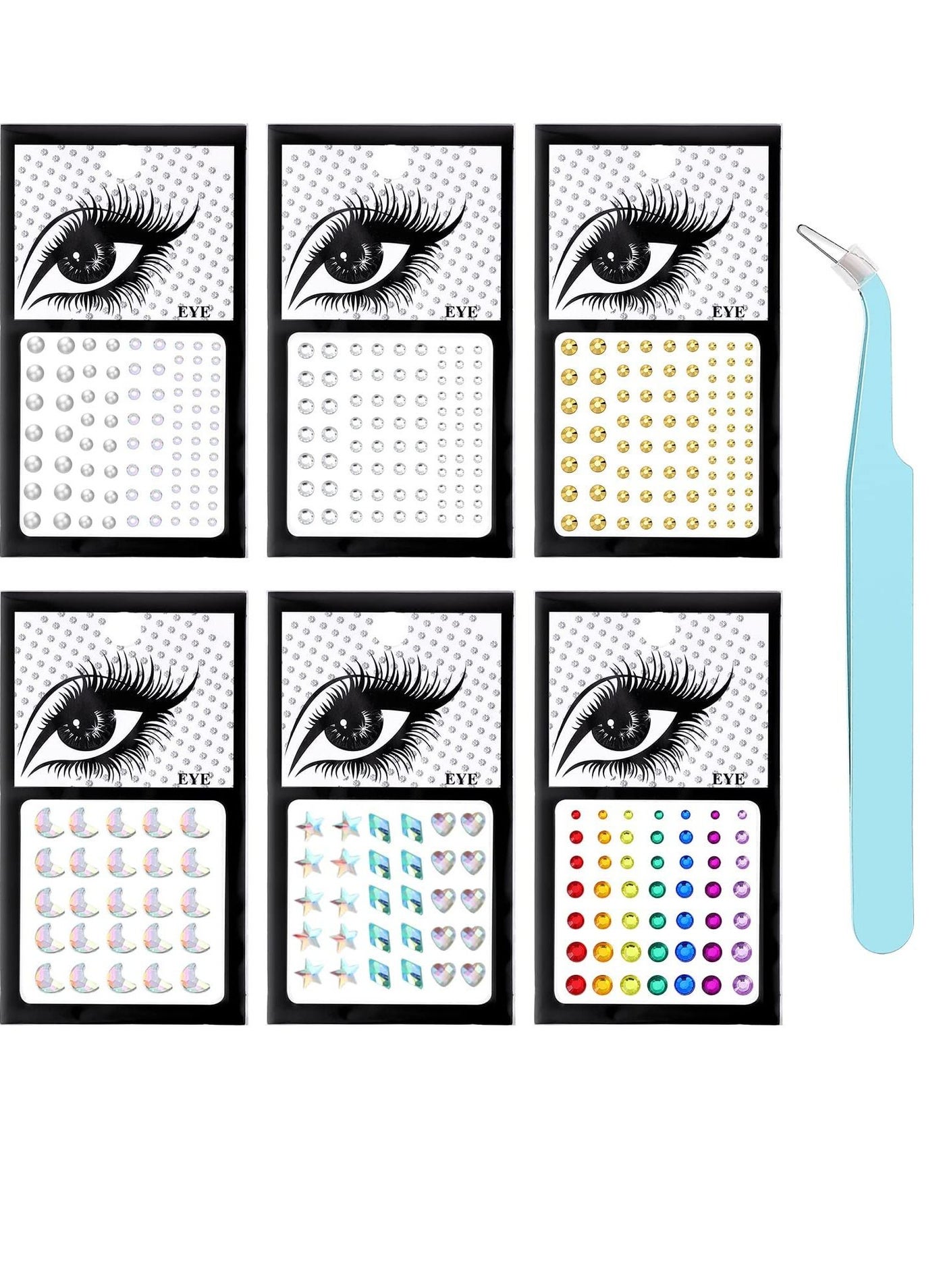 Bindi Dots Face Jewels Face Jewelry For Women Face Gems Stick On Eye Forehead Crystals Sticker Tears Rainbow Pearl Rhinestones For Makeup Party Festival Accessory Nail Art Decoration(6 Sheets)