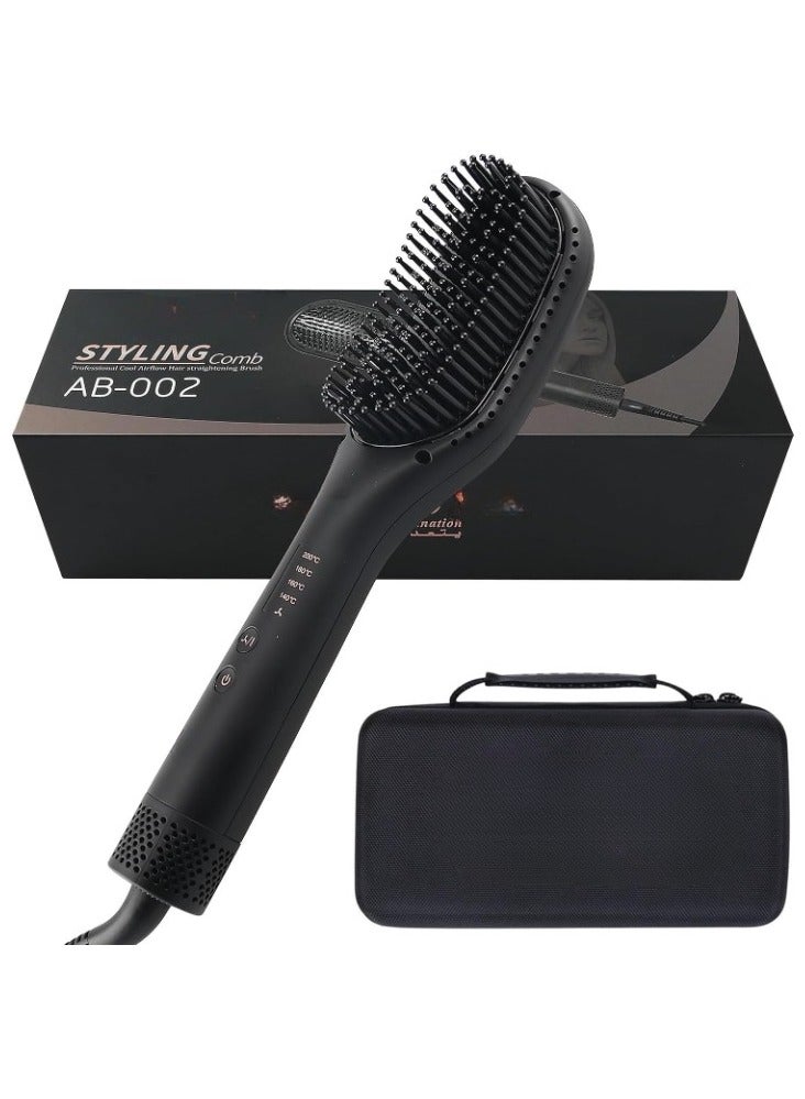 3 In 1 Hot Air Styler Hair Straightener Brush Negative Ion Heated Straightening Brush For Smooth Frizz-Free Hair