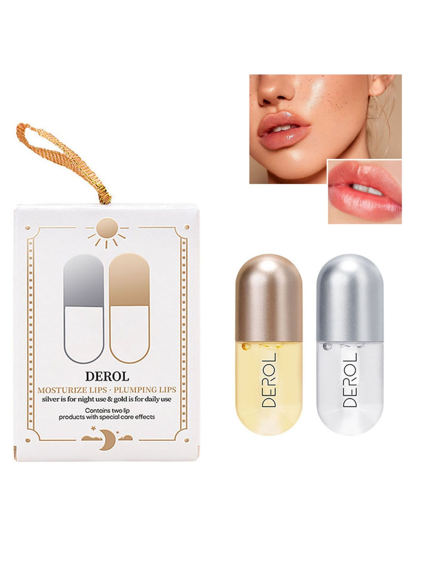 Lip Plumper Set 2PCS Day and Night Maximizer Hydrating Lip Care Maximizer Volume Balm Extreme Buxom Plant Lip Essence Oil Treatment Serum for Dry Cracked Lips Hydrating Plumping