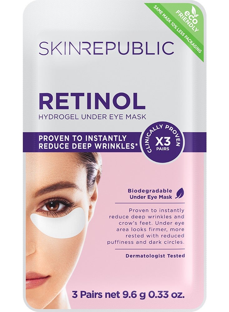 Retinol Hydrogel Under Eye Patches (3 Pairs) – Under Eye Masks with Niacinamide & Vitamin B5, Reduces Wrinkles, Crow’s Feet, Puffiness & Dark Circles, Hydrates, Brightens & Soothes Skin