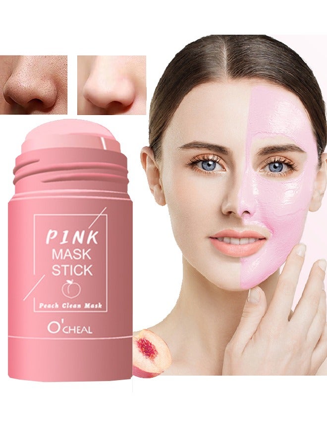 Pink Mask Stick Peach Clean Mask - Cleans Face Minimize Pores Blackhead and Acne Anti Aging Wrinkle Reduction Skincare with Peach Face Mask Blackheads and Acne Removal Peach Clay Face Mask 40g