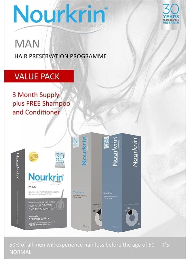 Man 180 tablets includes Nourkrin Shampoo and Conditioner