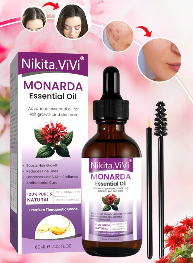 Monarda Essential Oil for Hair Growth 100% Pure Natural Co2 Extraction Monarda Essential Oil for Hair and Skin Reduce Fine Lines and Wrinkles Promotes Hair Eyelash Eyebrow Growth and Antibacterial Hair Oil 30ml