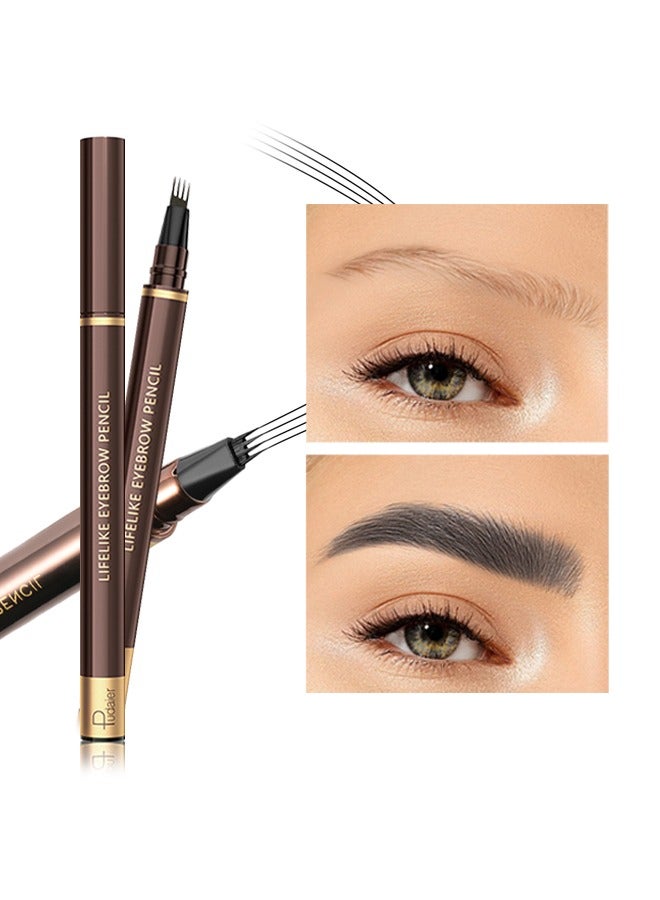 Lifelike Eyebrow Pencil- Long Lasting 4 Fork Liquid Smudge Proof Eyebrow Pencil，Waterproof Long lasting Natural Brows Looking 02# Black