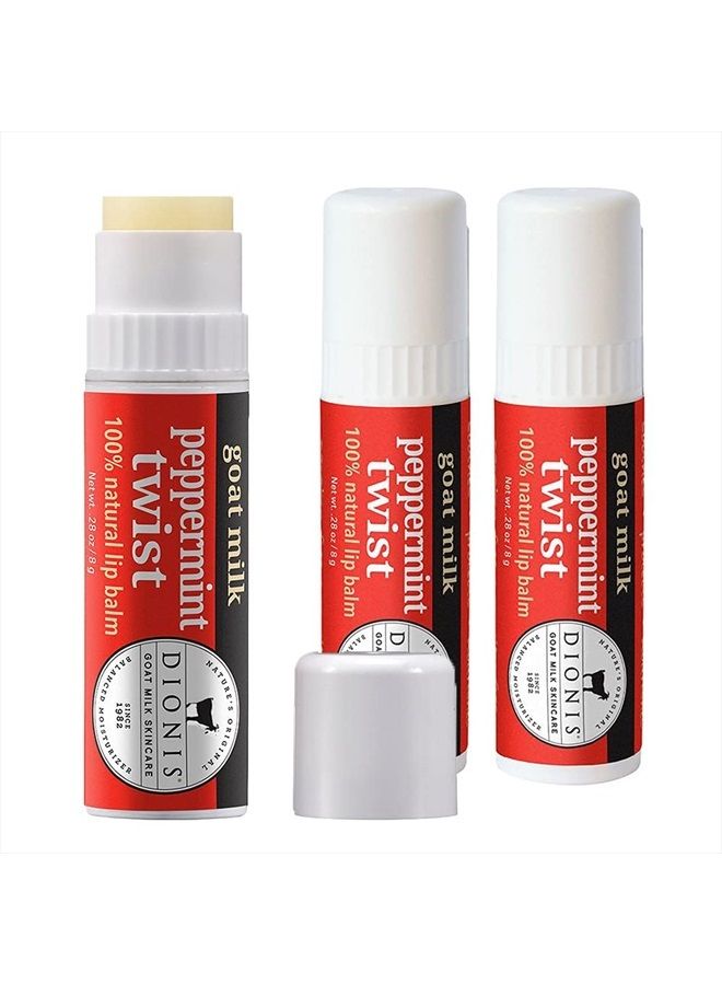 Goat Milk Skincare Peppermint Twist Scented Lip Balm 3 Piece Set (0.28 oz) - Made in the USA - Cruelty-free and Paraben-free