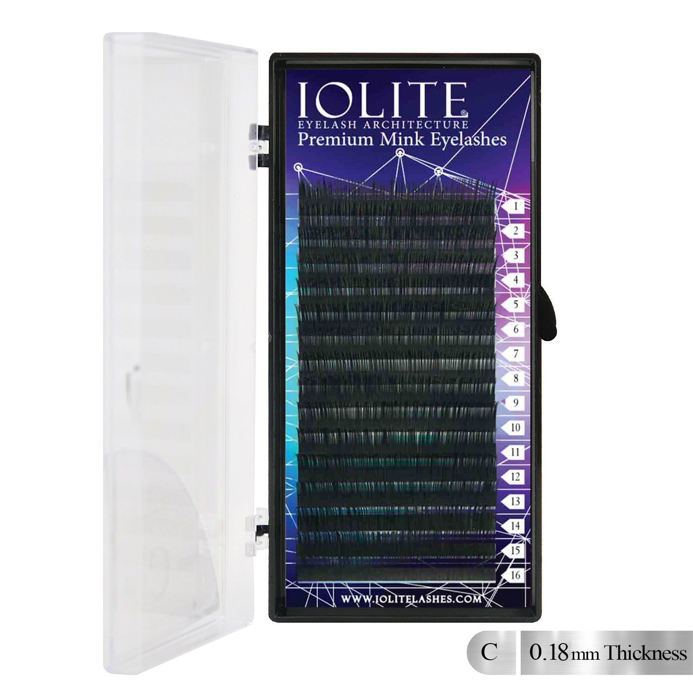 Iolite Premium Mink Eyelashes – Soft, Lightweight & Natural Look Lash Extensions for Professional Use (C Curl) Thickness 0.18mm