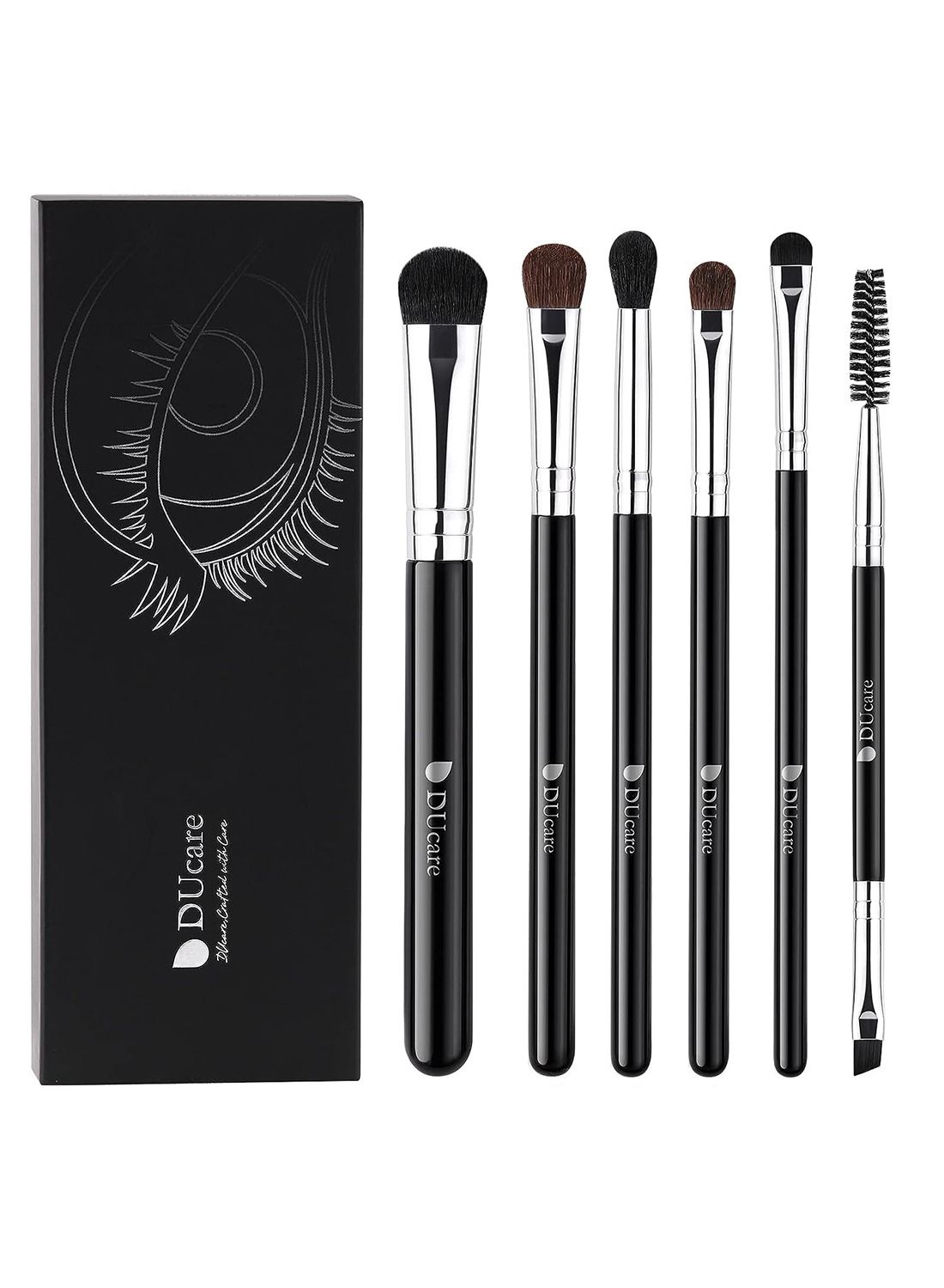 Eyeshadow Brush Set 6pcs Premium Eye Makeup Brushes Professional Eyeshadow Brushes with Double Ended Angled Eyebrow Brush Concealer Blending Eyeliner Black
