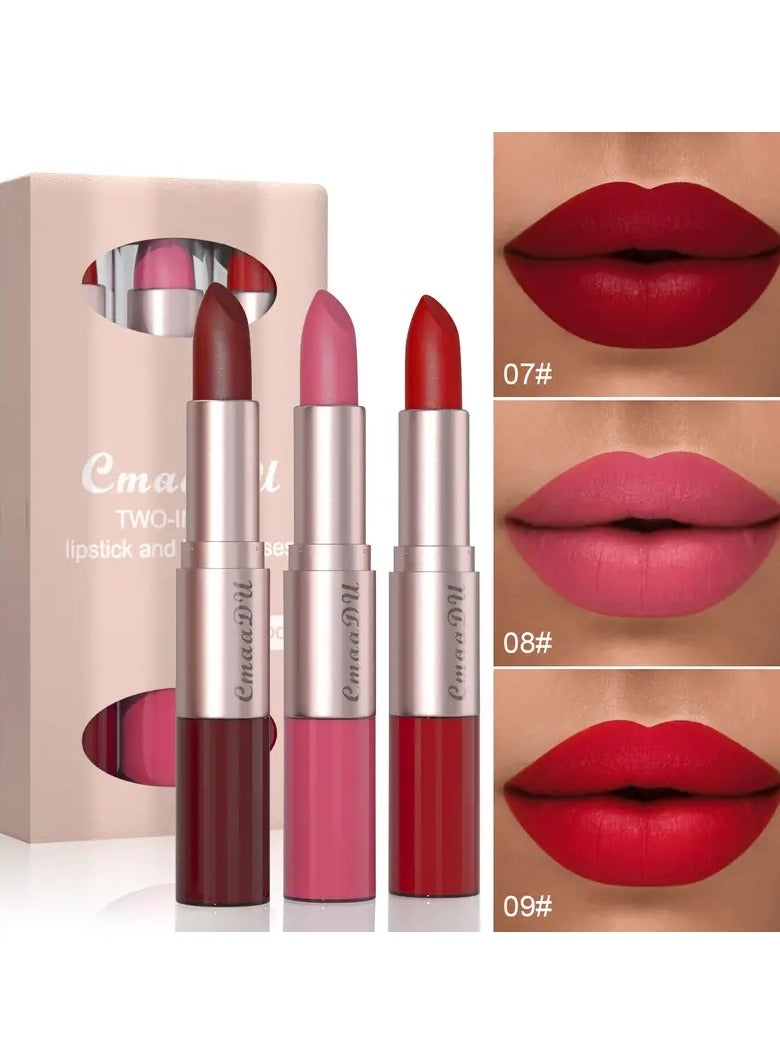 Long-Lasting 3-Color Lipstick & Lip Gloss Set - Double Headed Design for Natural,  Texture - Perfect Valentine's Day Gift for Women Valentine's Day Gifts - 02