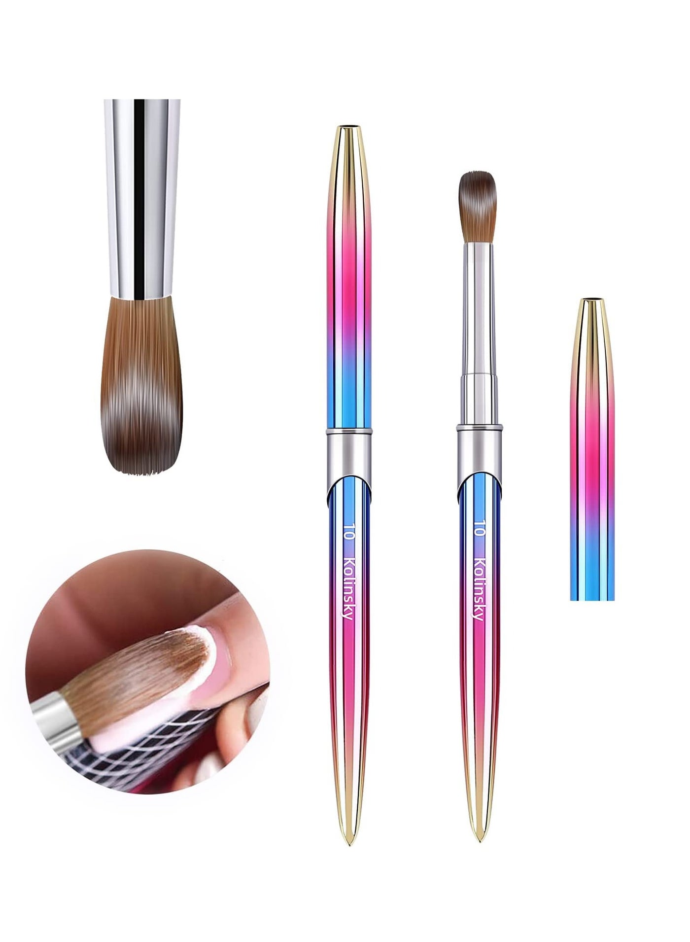 Kolinsky Nail Art Brush, Carved Painted Nail Polish Brush Professional Acrylic Nail Pen 3D Colorful Pure Handmade Makeup Brush with Cap(#6)