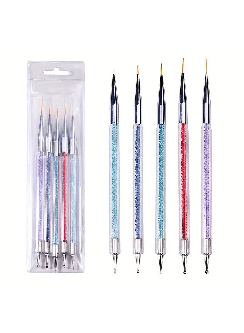 5 pcs Double-Ended Nail Art Brush Set with Liner, Detail, and Dotting Pens for Salon-Quality Manicures at Home