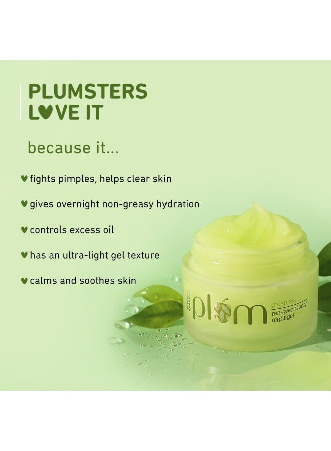 Green Tea Renewed Clarity Night Gel Moisturizer 50g | Oil-Free Hydrating Night Moisturizer | With Green Tea, Glycolic Acid And Willow Bark | Anti-Pimple And Oil Control Night Gel, 1.69 oz - image 2