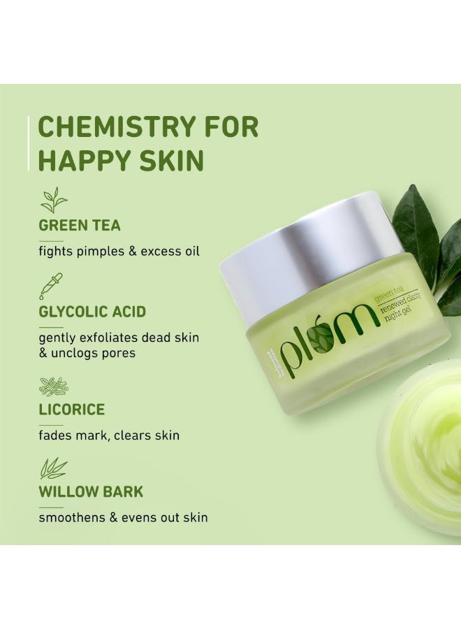 Green Tea Renewed Clarity Night Gel Moisturizer 50g | Oil-Free Hydrating Night Moisturizer | With Green Tea, Glycolic Acid And Willow Bark | Anti-Pimple And Oil Control Night Gel, 1.69 oz - image 4