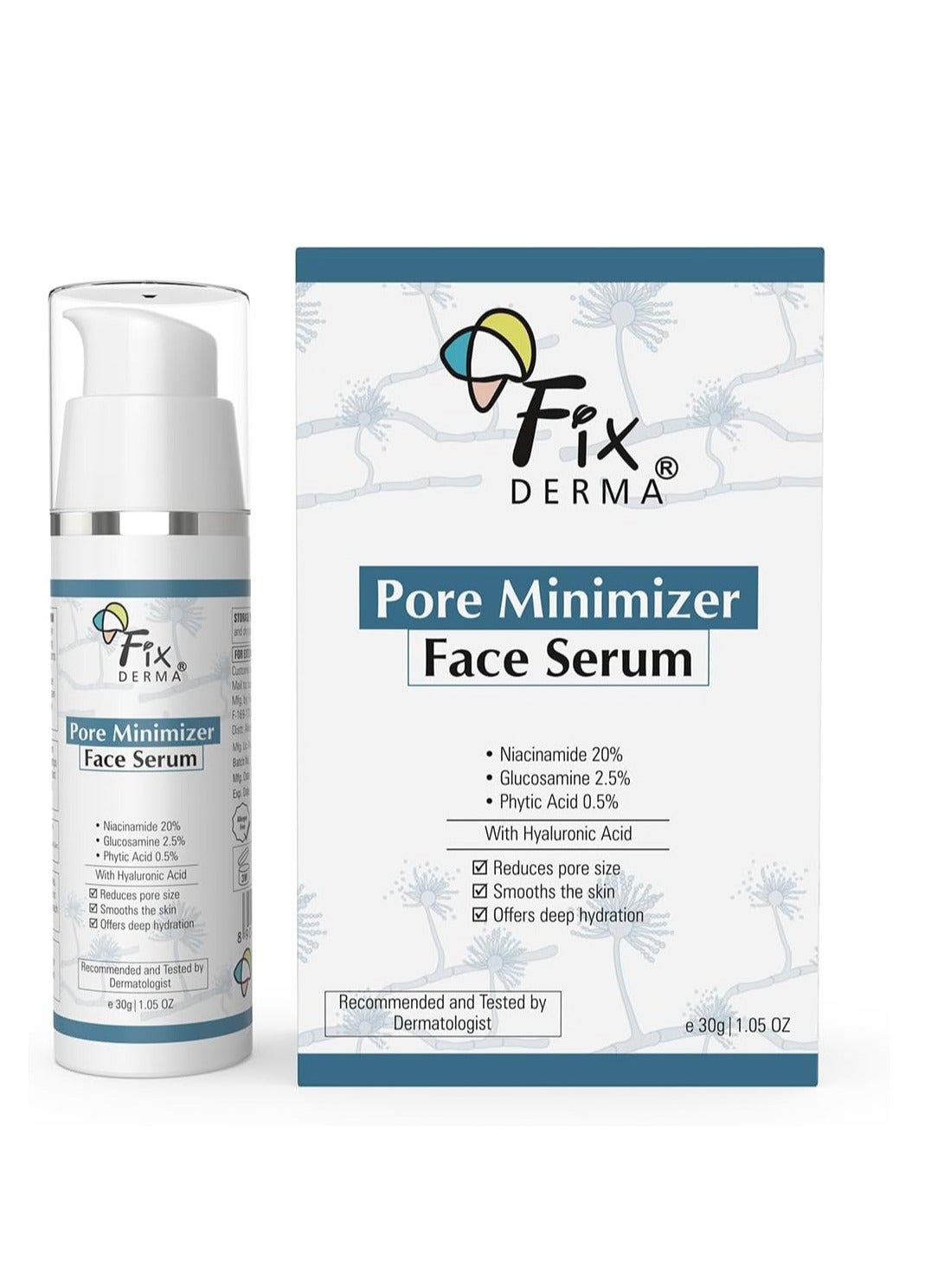 Fixderma 20% Niacinamide Face Serum for Pore Minimizer with 2.5% Glucosamine & Hyaluronic Acid Serum | Open Pores Serum | Hydrating Serum | Face Serum for Men & Women - 30g