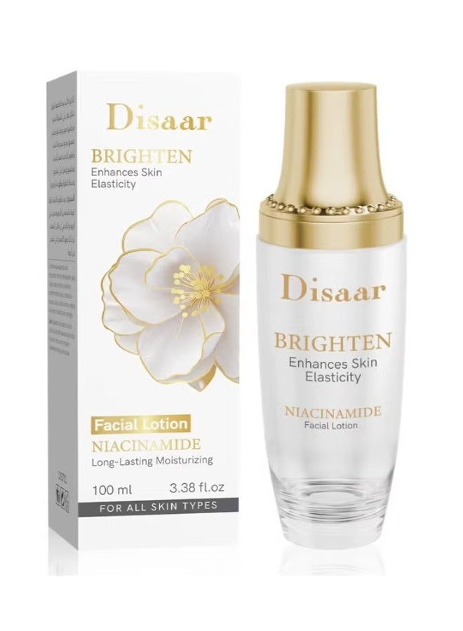 Disaar Niacinamide Hydrating Brightening Lotion For Face, Elasticity Enhancer, Soft Skin Texture Cream, Quick Absorption Moisture, Promotes Youthful Radiance, Brightens Tone And Smooths Rough Areas