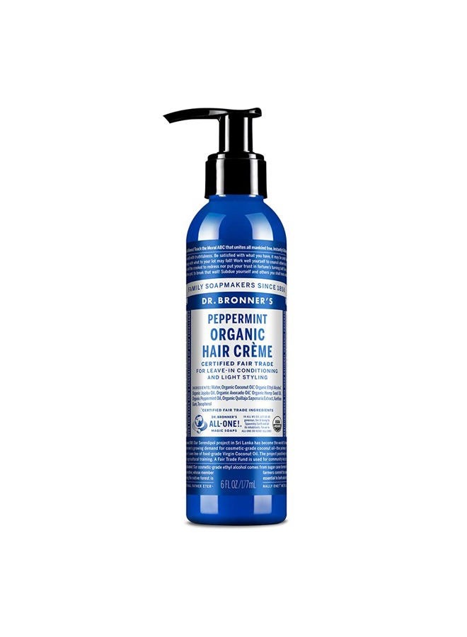 Organic Hair Cr√®me (Peppermint, 6 Ounce) - Leave-In Conditioner and Styling Cream, Made with Organic Oils, Hair Cream Supports Shine and Strength, Nourishes Scalp, Non-GMO