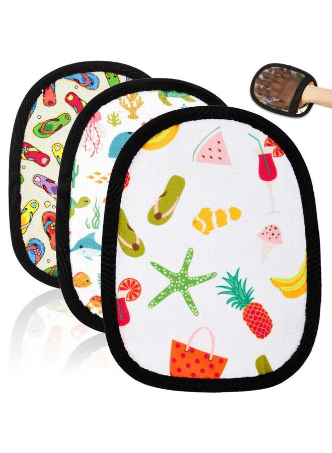3 Pcs Sand Off Beach Mitt Wipe Sand Remover with Portable Drawstring Bag for Ocean Volleyball Sport Activities Occasion, 3 Colors(Summer Beach)