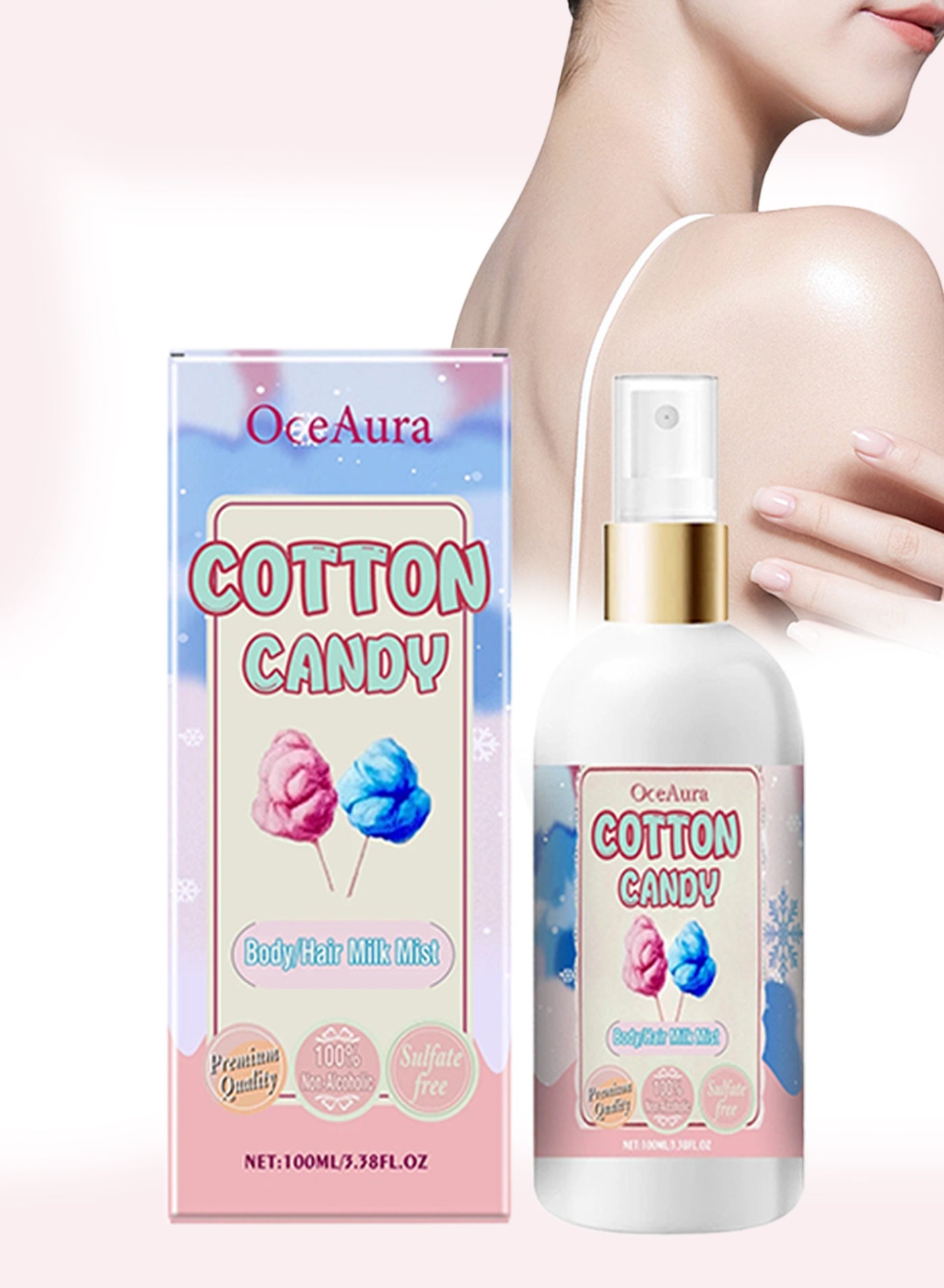 100mlCotton Candy Body and Hair Milk Mist Body Moisturizing Spray Cotton Candy Body Moisturizing Spray Drying Refreshing Body Care Long Lasting Body Hair Milk Mist Cotton Candy Skin Body Spray