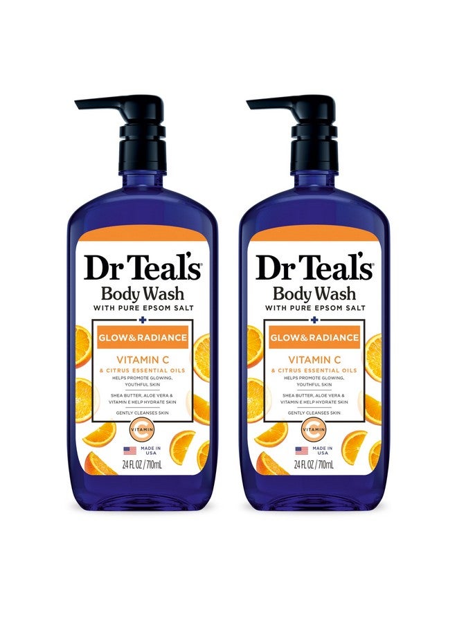 Dr Teal's Body Wash with Pure Epsom Salt, Glow & Radiance with Vitamin C & Citrus Essential Oils, 24oz (Pack of 2)