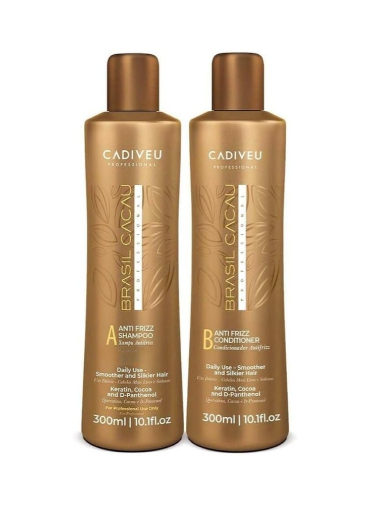 Cadiveu Brasil Cacau Anti Frizz Shampoo & Conditioner Set | Professional Keratin Treatment | Daily Use for Smooth & Silky Hair | Enriched with Keratin, Cocoa & Panthenol | 2 x 300ml (10.1 fl. oz.)
