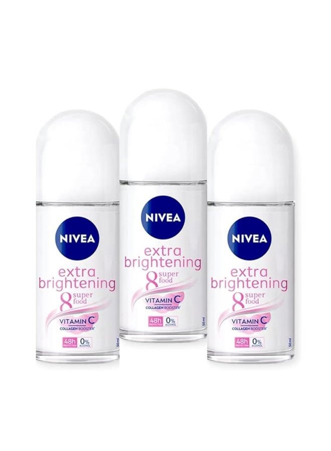 Nivea Deodorant Whitening Extra Care 48h Roll-on: 50 Ml. (Pack of 3)