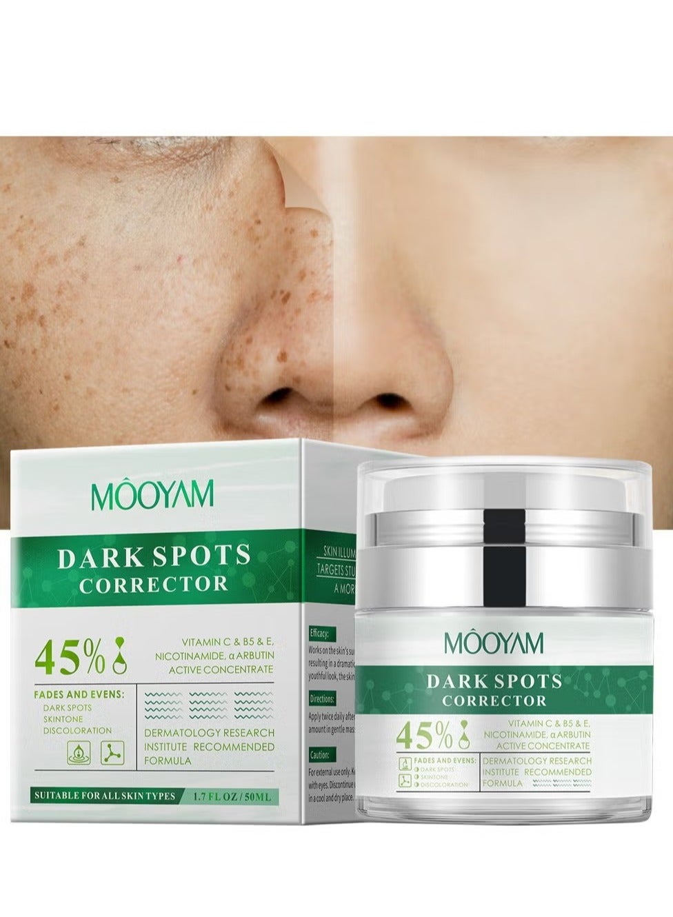 45% Dark Spots Corrector Cream, with Vitamin C&B5&E, Nicotinamide and Arbutin Active Concentrate for Face and Body Evens Skin Tone Reduces Discoloration Dermatologist Recommended Formula 50ml