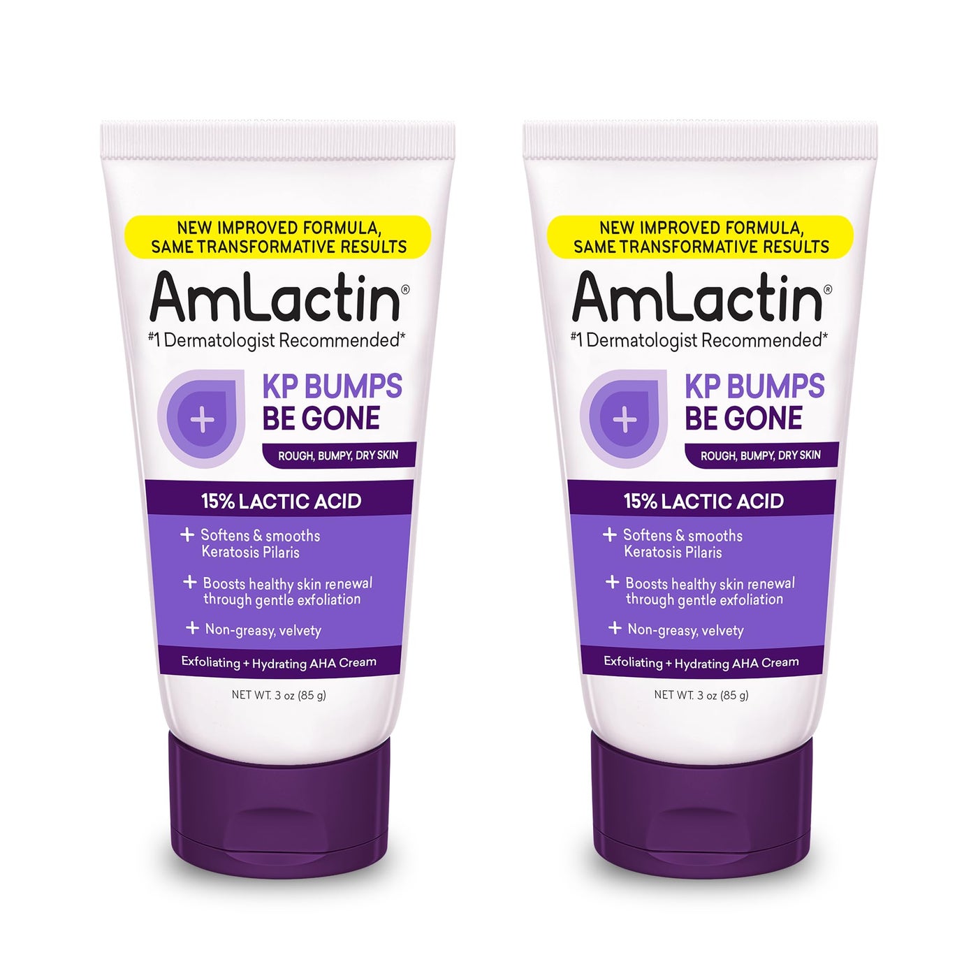 AmLactin KP Bumps Be Gone - Therapeutic Body Cream for Keratosis Pilaris - No-Scrub Exfoliator and Moisturizer with 15% Lactic Acid AHA, 3 oz, Pack of 2 (Packaging May Vary)â€‹