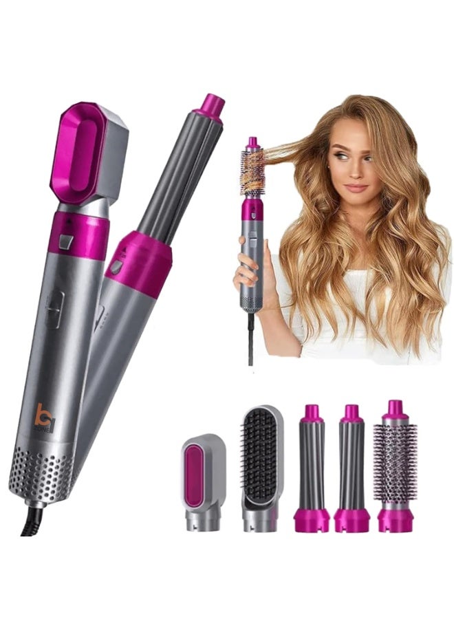 5-in-1 Hair Dryer and Volumizer Rotating Styling Tool Set – Multifunctional Hot Air Brush with Interchangeable Attachments for Drying, Curling, Straightening & Styling – Grey (28 x 22 x 5 cm)