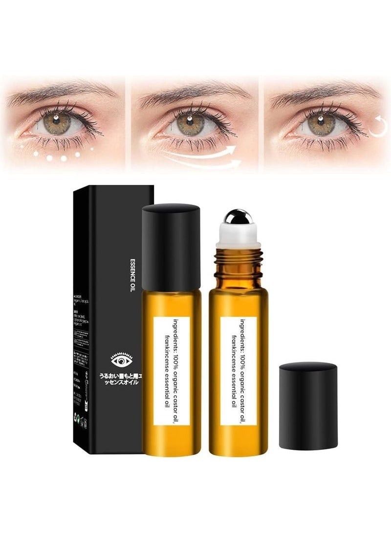 Time Eraser Rollerball Castor Oil 8ml, Under Eye Rollerball for Reducing Wrinkles, Puffiness, Eye Bags, Infused with Castor Oil & Frankincense, 2 Pcs