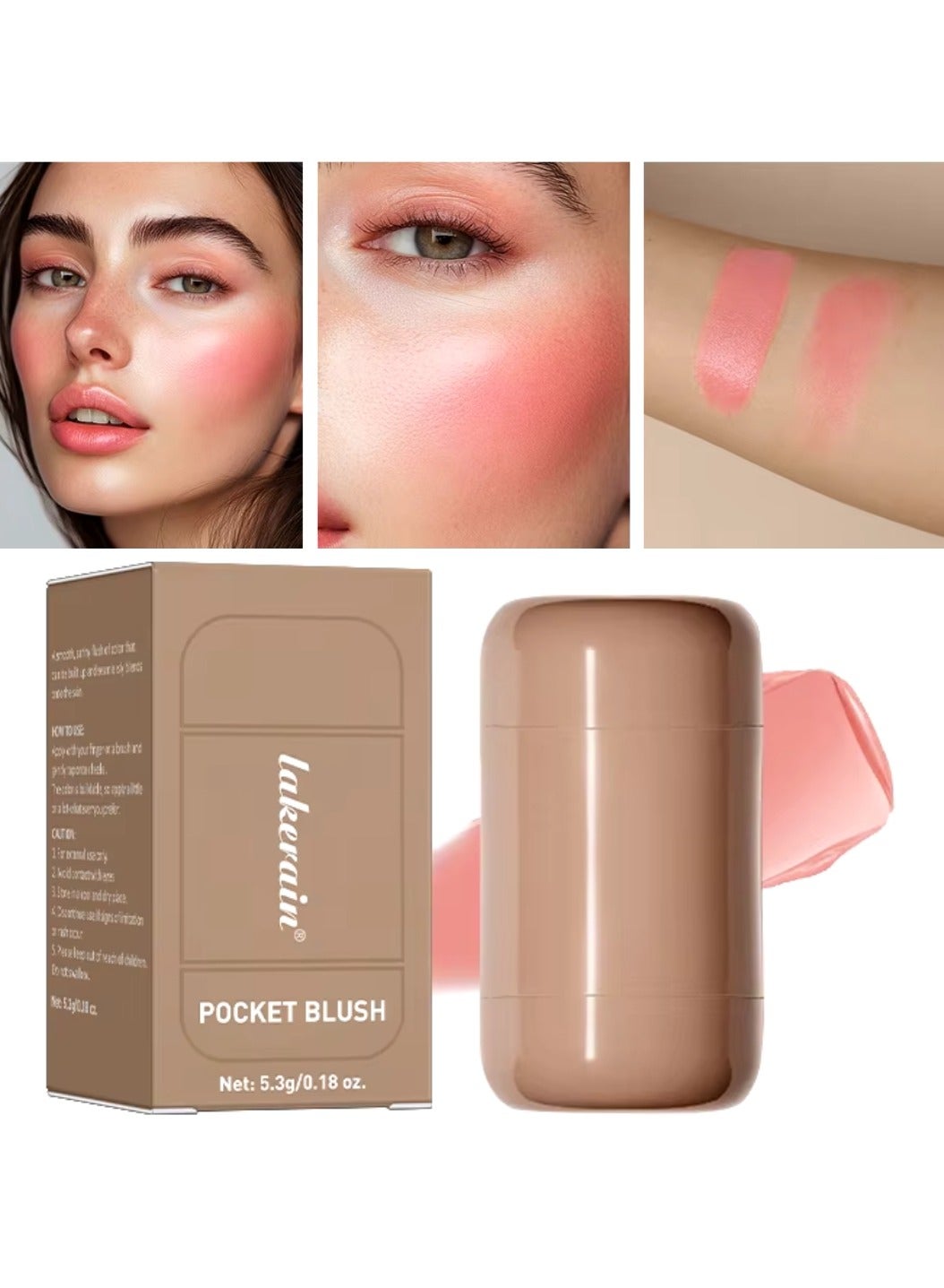 Pocket Blush Stick Cream Blush Stick for Long Lasting Lightweight Natural Blush Waterproof Sweatproof Hydrating Blush and Lipstick Creamy Blendable Makeup Blush 04