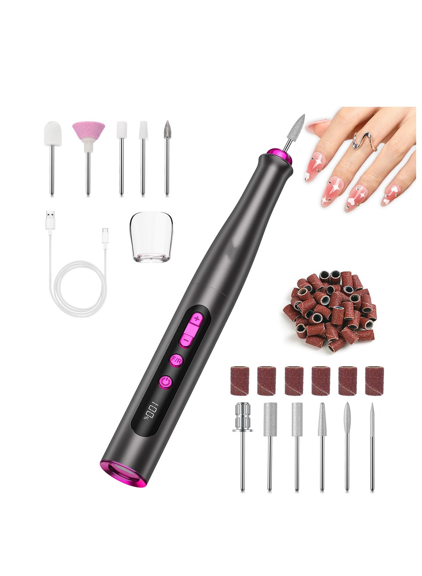 Cordless Electric Nail Drill Machine, Electric Nail Drill File Professional, Professional Acrylic Nail Drill Machine for Gel, Rechargeable Portable Nail Filer Set, Manicure Pedicure Polishing Tools