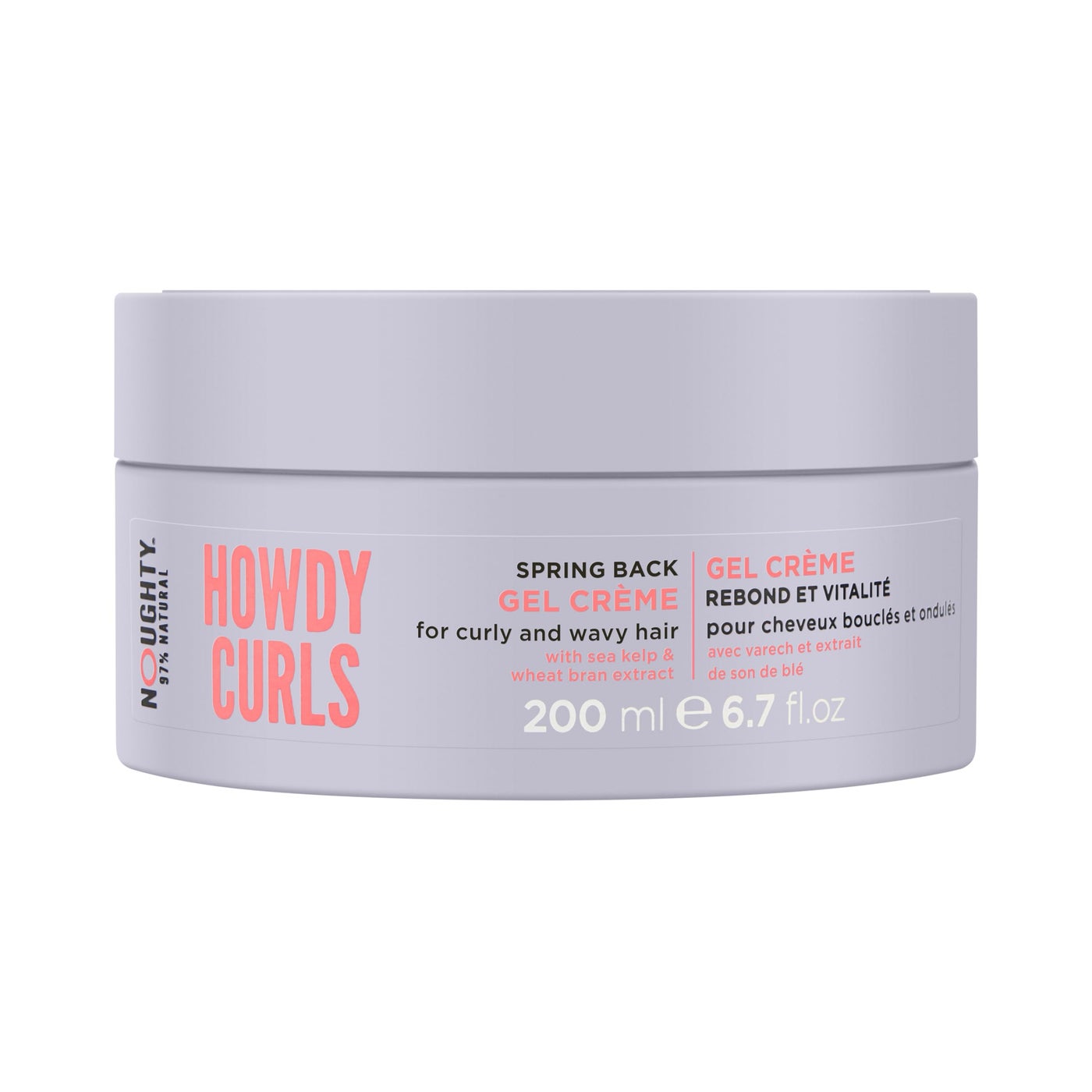 Noughty 97% Natural Howdy Curls Spring Back Gel Creme, Formulated for Curly and Wavy Hair, with Sea Kelp and Wheat Bran Extract 6.7fl.oz