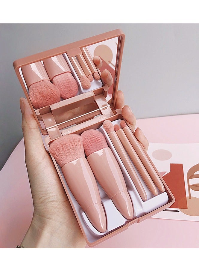Easy-taken Travel Makeup Brush Set, COSHINE 5pcs Mini Complete Function Cosmetic Brushes Kit (5pcs with mirror)
