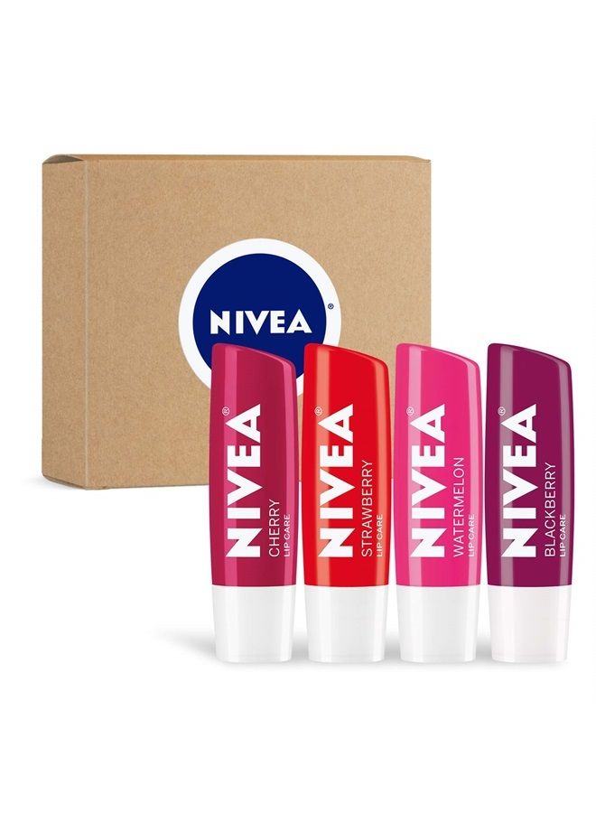 Lip Care, Fruit Lip Balm Variety Pack, Tinted Lip Balm, 0.17 Oz, 4 count (Pack of 1)