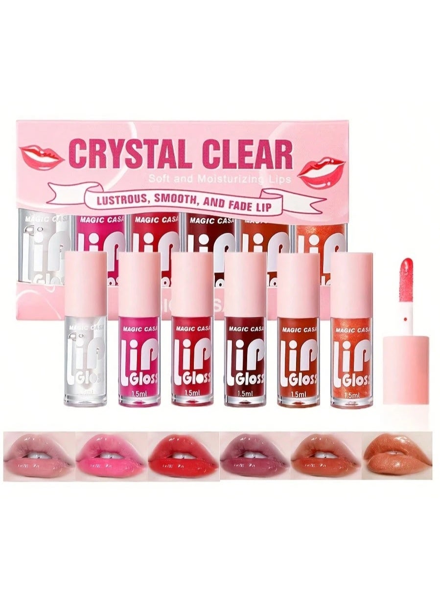 6Pcs Moisturizing Lip Gloss Set - High Pigment, Non-Sticky, Prevents Peeling and Cracking, Brightens Lip Tone