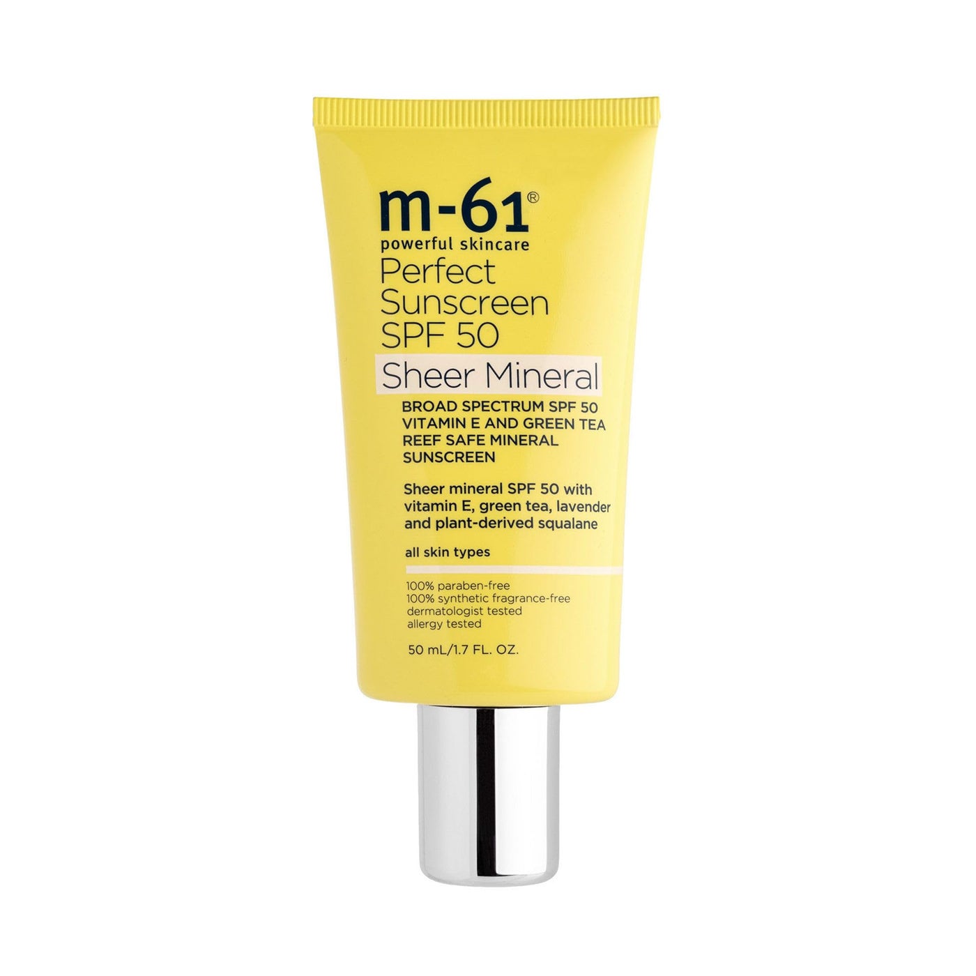 M-61 Perfect Mineral Sunscreen SPF 50 - Sheer | Sheer, Reef-Safe, Mineral Sunscreen SPF 50 With Vitamin E, Green Tea, 1.7 Fl Oz